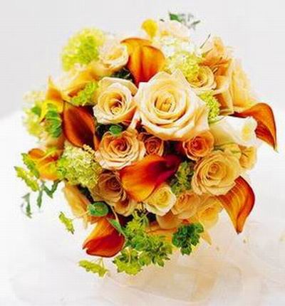 16 champagne Roses and 6 orange Callas mix display