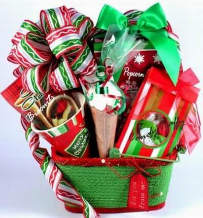 Basket of assorted Taffy Candies, biscuits, Crackers and Popcorn.